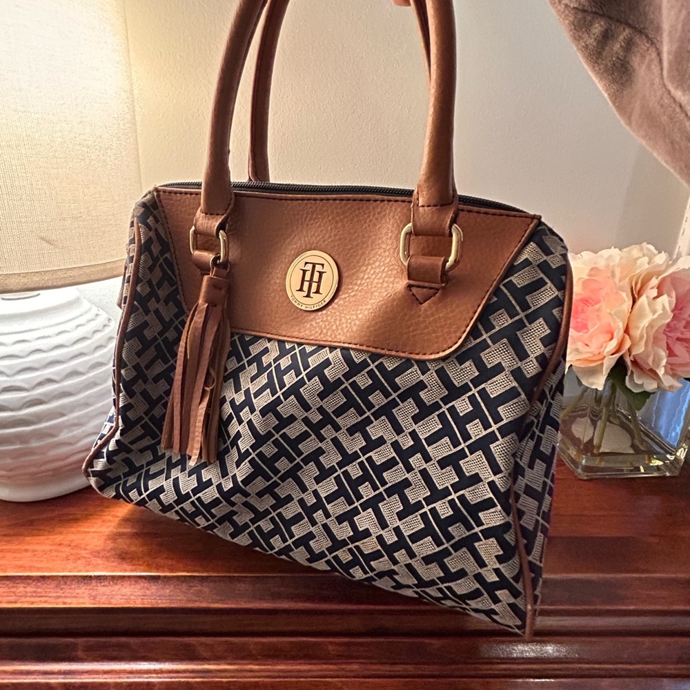 Tommy Hilfiger Tan and Blue Satchel